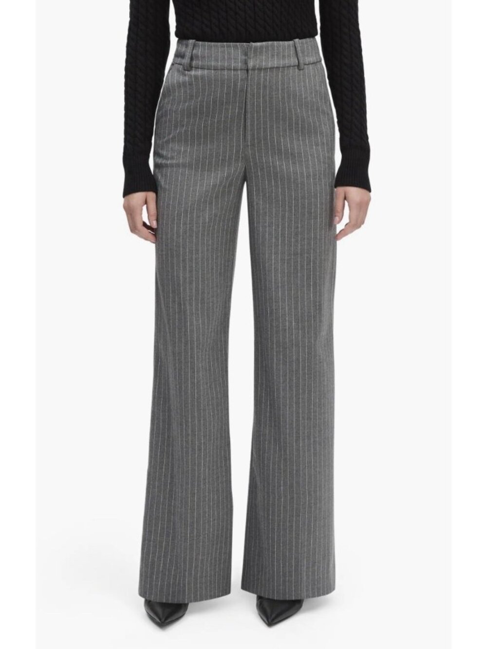 Favorite Daughter The Goal Pinstripe Pants Gray High Rise Wide Leg 6 Small